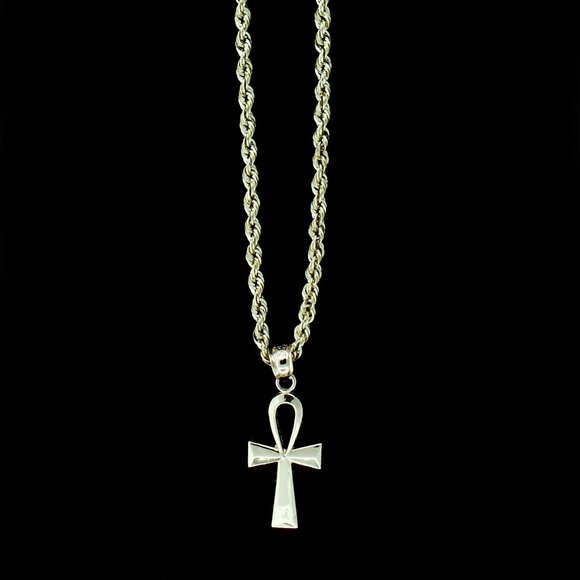 10K Real Gold Rope Chain and Ankh Cross Pendant Set - Picture 7 of 11